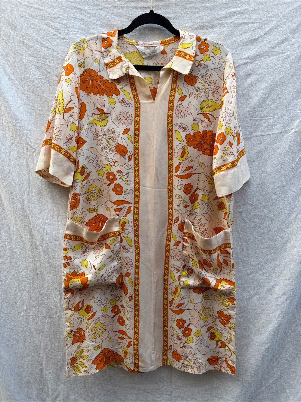 1960s Floral Mini Dress in Cream with Orange & Yellow Accents